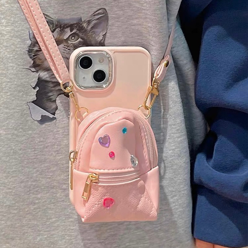 Ốp Lưng Ip Màu Basic có túi balo đeo chéo dành cho ip 11pm 12pm 13pm 14pm - TENCASESHOP