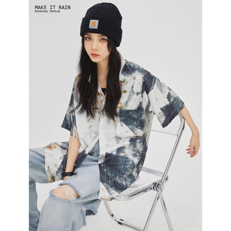 Sơ mi ngắn tay unisex local brand Trung phong cách đường phố bụi bặm dễ phối đồ.