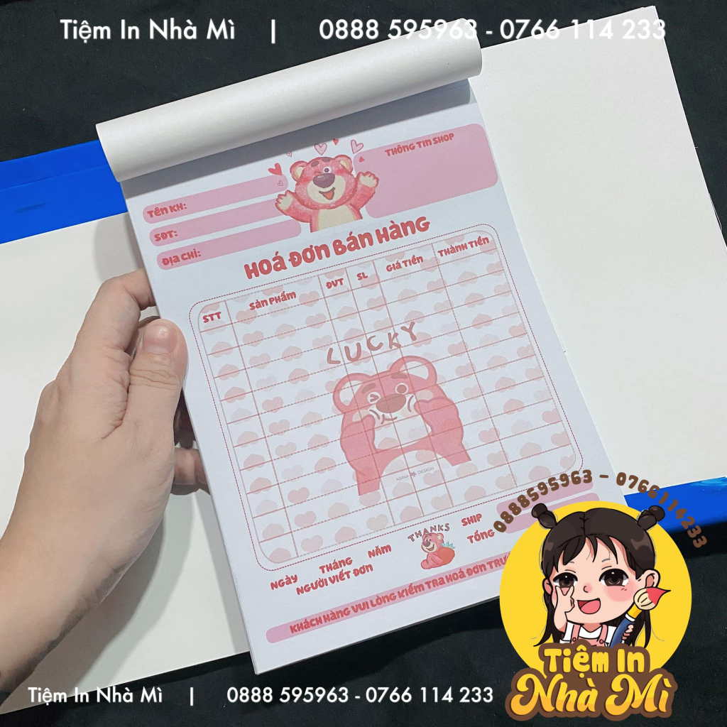 Hóa đơn bán lẻ size A5 mẫu Gấu Dâu