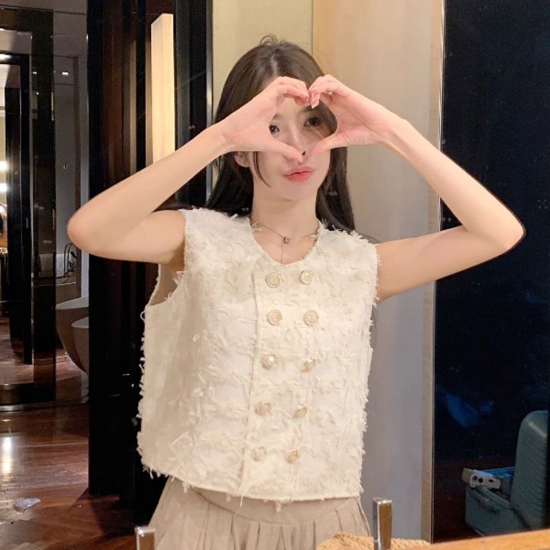 Áo Dạ Rua Gile Cúc Ngọc Có Lót Trong Áo Dạ Sát Nách Dáng Ngắn 2 Hàng Cúc Freesize