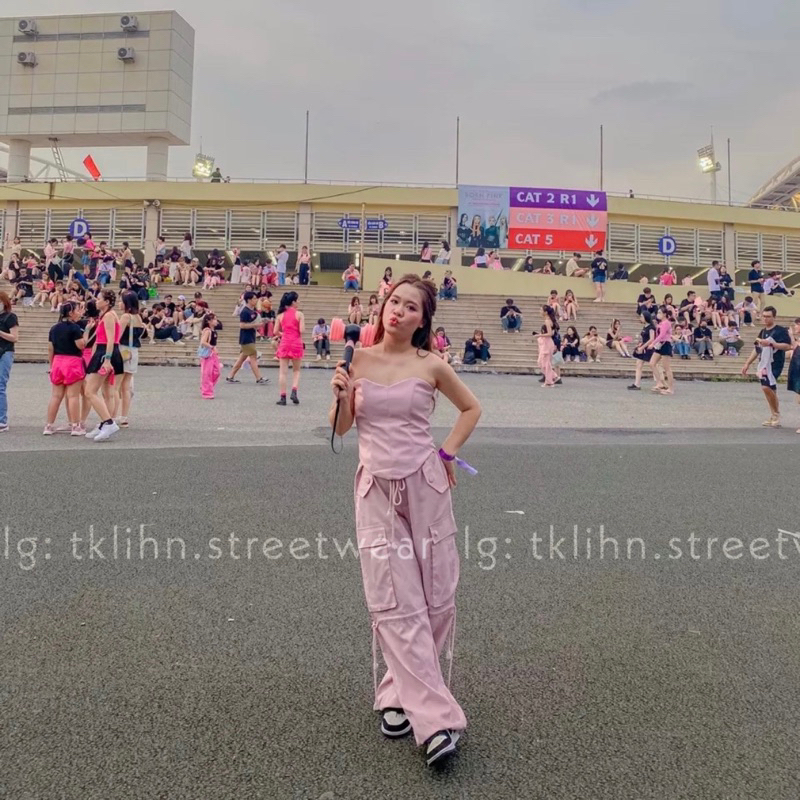 TKLIHN Set áo quây Da corset ULZZANG SEXY + Quần PINK ống rộng cá tính HIPHOP phong cách FASHIONITA 2023