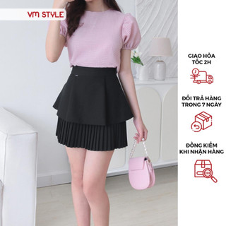 Chân váy đen nữ VMSTYLE dáng ngắn 2 tầng xếp ly nhỏ thanh lịch-0987- CVN00026