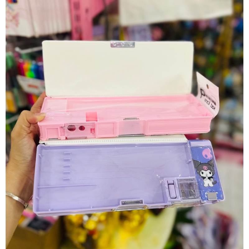 Hộp Bút Hít 2 Mặt Kèm Đồ Chuốt, Ngăn Đựng Gôm Mẫu Gấu Dâu, BlackPink, Trà Sữa Dễ Thương Cho Bé