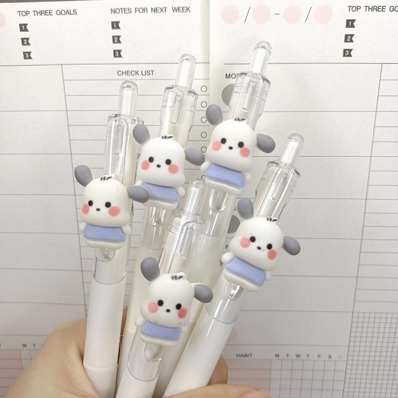 Bút Bi Bấm Hình Cún Con Mực Gel Đen Ngòi 0.5 mm Siêu Đáng Yêu Gấu Mon