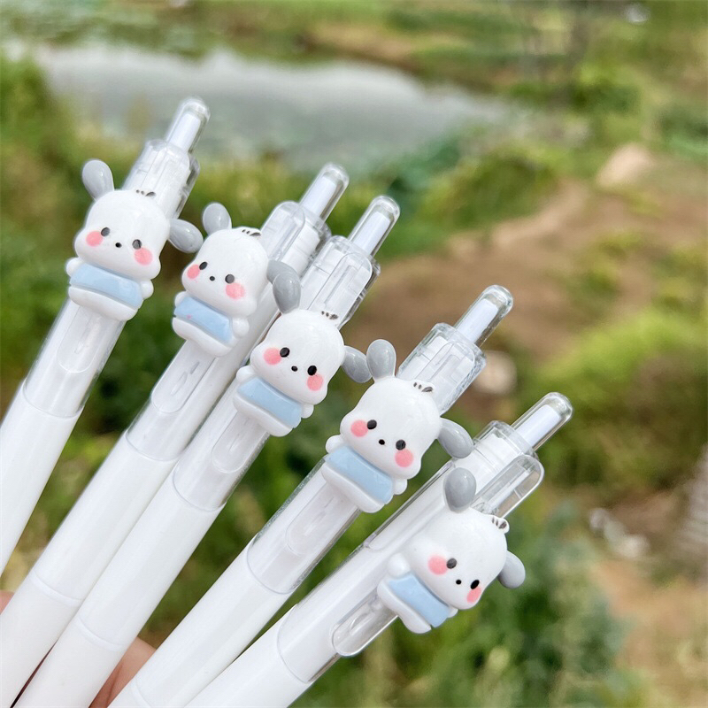 Bút Bi Bấm Hình Cún Con Mực Gel Đen Ngòi 0.5 mm Siêu Đáng Yêu Gấu Mon