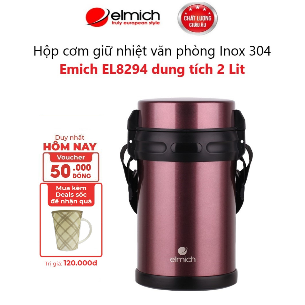 Hộp cơm giữ nhiệt văn phòng Inox 304 Emich EL8294 dung tích 2 Lit