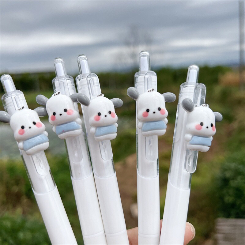 Bút Bi Bấm Hình Cún Con Mực Gel Đen Ngòi 0.5 mm Siêu Đáng Yêu Gấu Mon