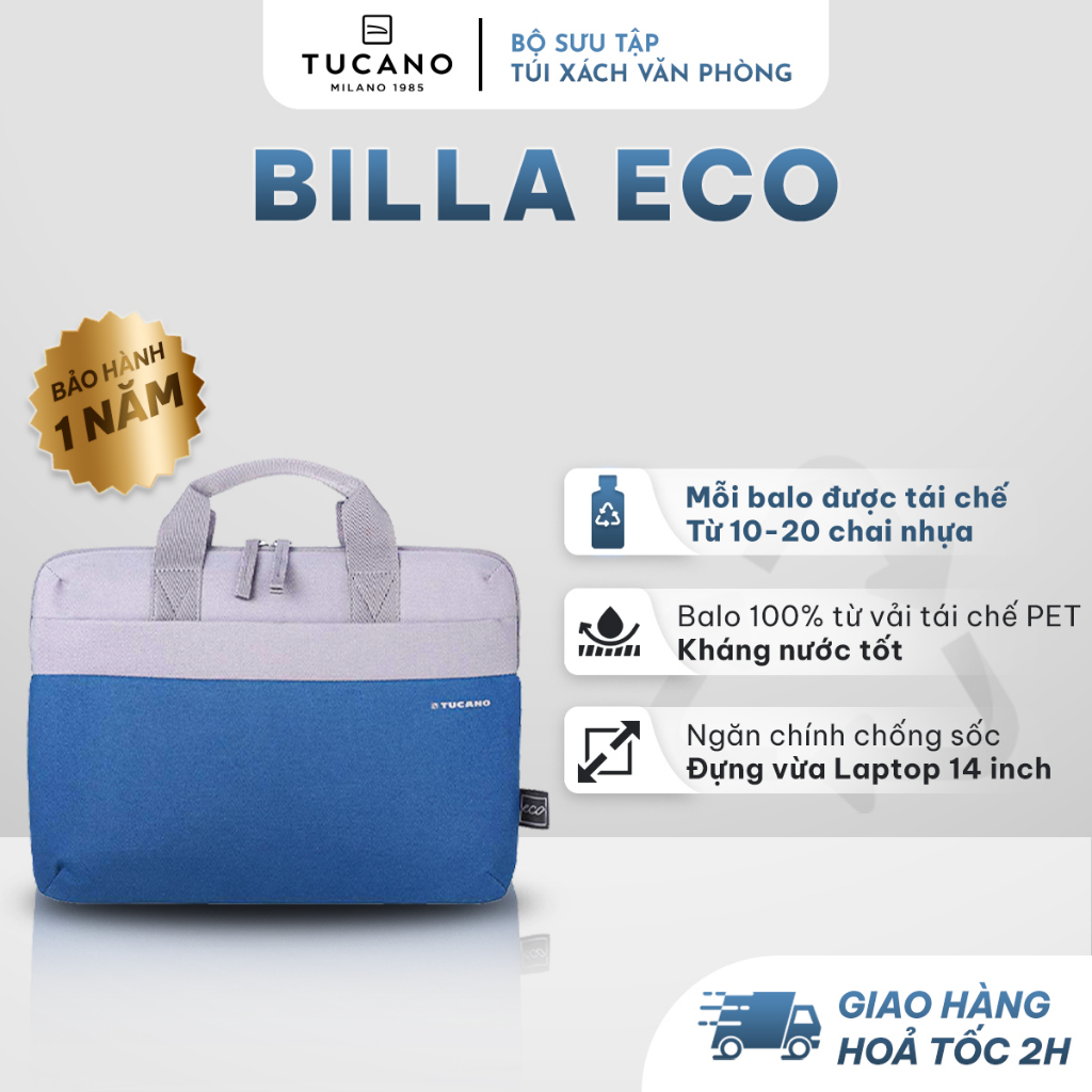 Túi Xách Nam Nữ Tái Chế TUCANO BILLA ECO 14 Inch - Vải Bền Đẹp, Thiết Kế Kháng Sốc, Kháng Nước Tốt