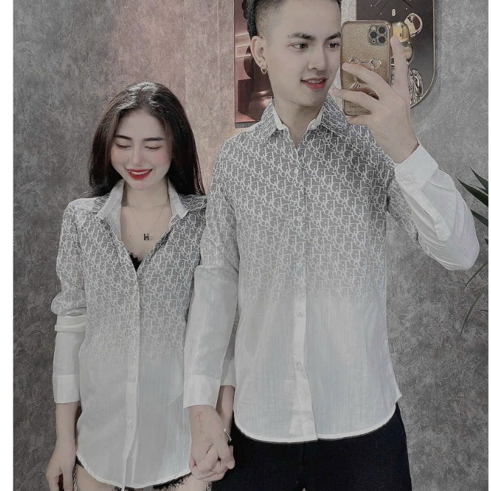 Áo Sơ Mi Dài Tay Cao Cấp Form Hàn Chất Đũi Loang Áo Đôi Nam Nữ