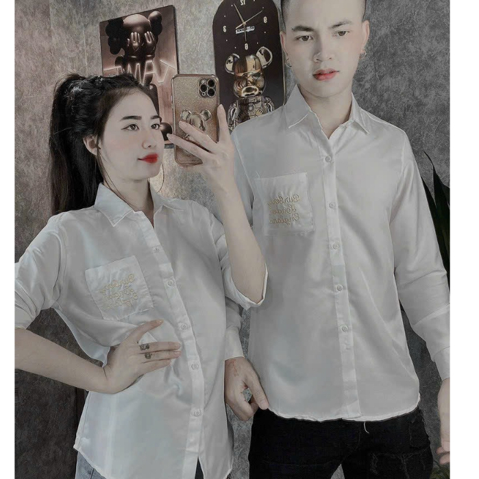 Áo Sơ Mi Dài Tay Cao Cấp Form Hàn Chất Đũi Loang Áo Đôi Nam Nữ