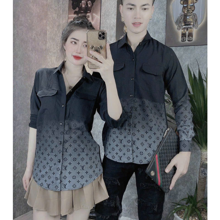Áo Sơ Mi Dài Tay Cao Cấp Form Hàn Chất Đũi Loang Áo Đôi Nam Nữ