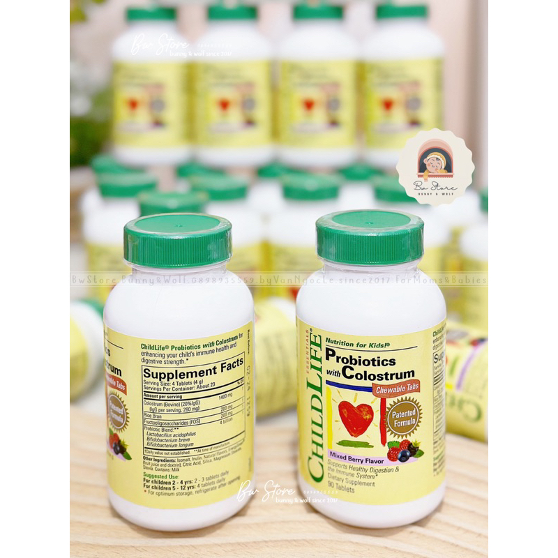 Men Vi Sinh Sữa Non ChildLife Probiotics with Colostrum dạng bột / dạng viên cho bé