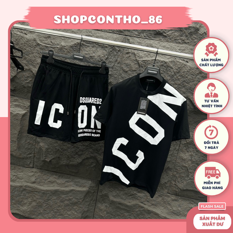 Bộ Đồ Nam ICON Cộc Tay Mặc Mùa Hè Thoáng Mát In Chữ ICON Chéo Cao Cấp Chất Liệu Cotton 100% cực chất