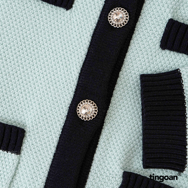 TINGOAN® Áo len xù cardigan 4 túi mint viền đen JENNIFER CARDIGAN/MINT