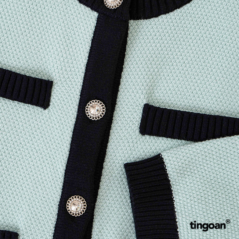 TINGOAN® Áo len xù cardigan 4 túi mint viền đen JENNIFER CARDIGAN/MINT