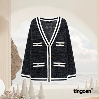 Tingoan® hcm - áo khoác cardigan len xù đen viền trắng tingoan rainbow baby cardigan/bl