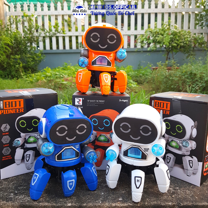 Robot đồ chơi 6 chân độc đáo nhún nhảy ( tặng kèm PIN ) có nhạc và đèn nhấp nháy dành cho bé - Đồ chơi MiniKids