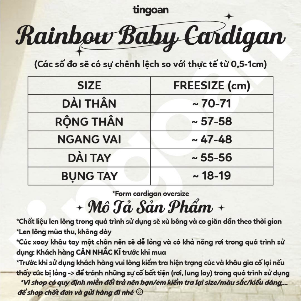 TINGOAN® Áo khoác cardigan len xù đen viền trắng tingoan RAINBOW BABY CARDIGAN/BL