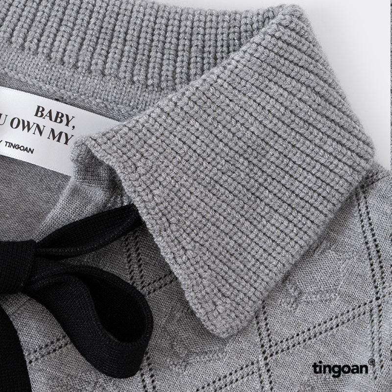 TINGOAN® SÀI GÒN - Áo len xám crop bề mặt len hoạ tiết quả trám cùng chi tiết buộc nơ YURI YURI TOP/GR