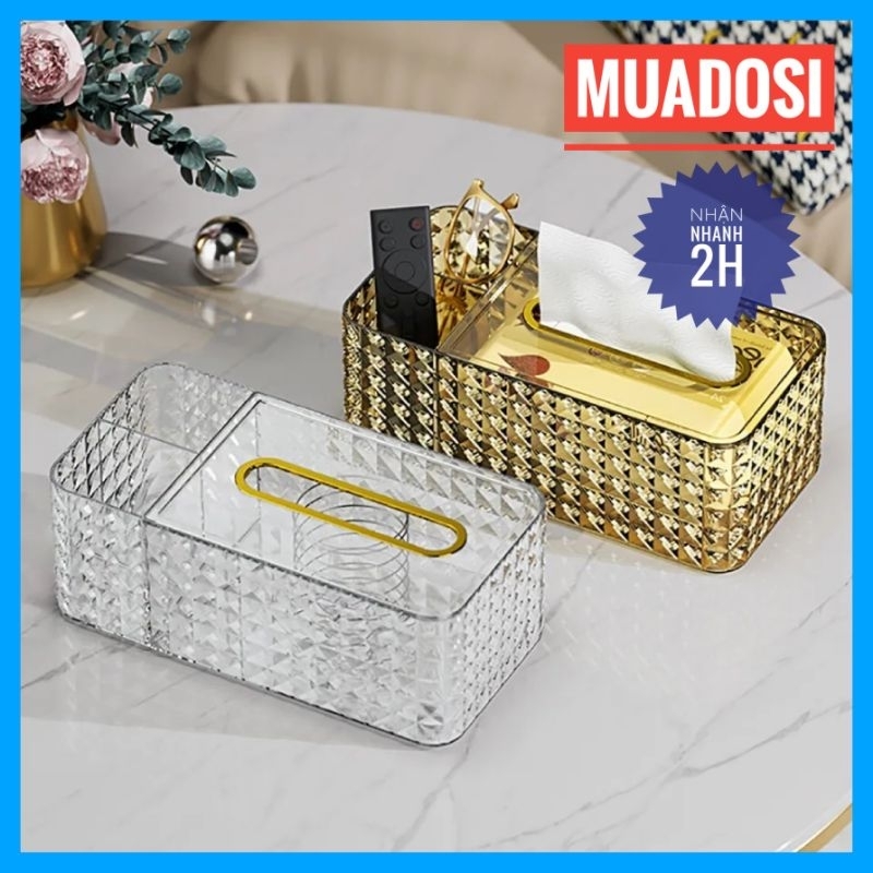 Hộp Đựng Khăn Giấy Kèm Khay Đựng Đồ Vân Kim Cương Sang Trọng Cao Cấp