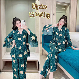 (Bigsize) Đồ Bộ Lụa Phối Hoạ Tiết Cao cấp