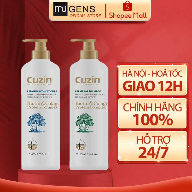 Cặp dầu gội xả CUZIN Biotin Collagen 1000ml chống rụng tóc, phục hồi , giảm gàu, kiểm soát dầu