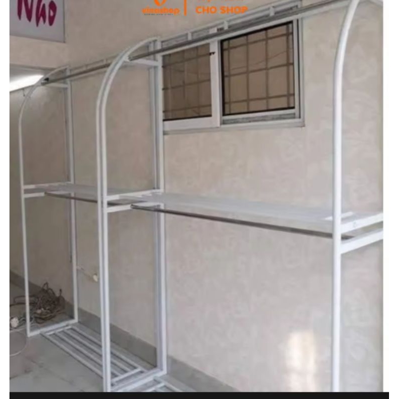 . kệ treo quần áo 2 tầng hình cánh buồm, phi 30 giày 1,4mm,kích thước cao 2,3m,ngang1,5m,sau50cm