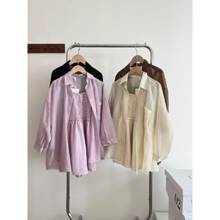 Set jum dây kèm áo sơ mi tơ (ảnh thật/ có sẵn)