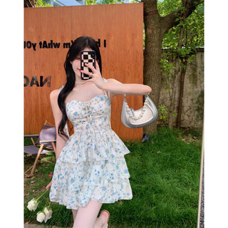 Váy 2 dây Đầm nữ babydoll INFLACHI cúp nâng ngực hoa nhí vintage dáng xòe che khuyết điểm phong cách Hàn Quốc V-10