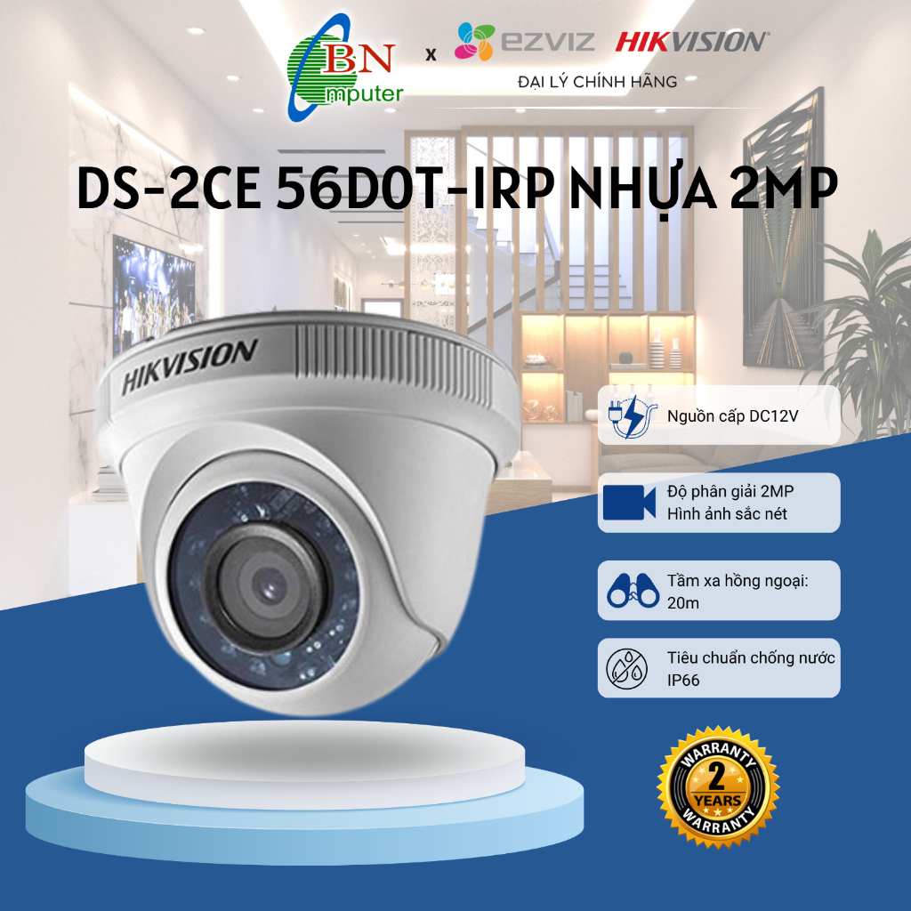 Camera quan sát HD-TVI 56DOT-IRP mắt nhựa 1080p bán cầu, bảo hành 24 tháng