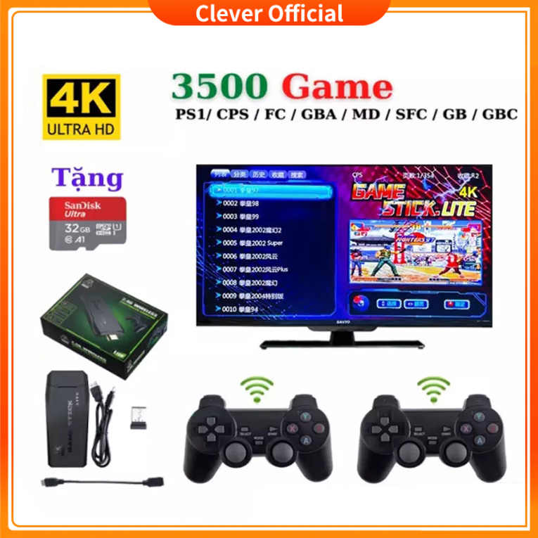 [RẺ NHẤT] Máy Chơi Game Stick 4k - HDMI 10000 + 20 trò mới độc quyền, kết nối không dây game 4 nút,6 nút PS1/GBA/GBC-BH