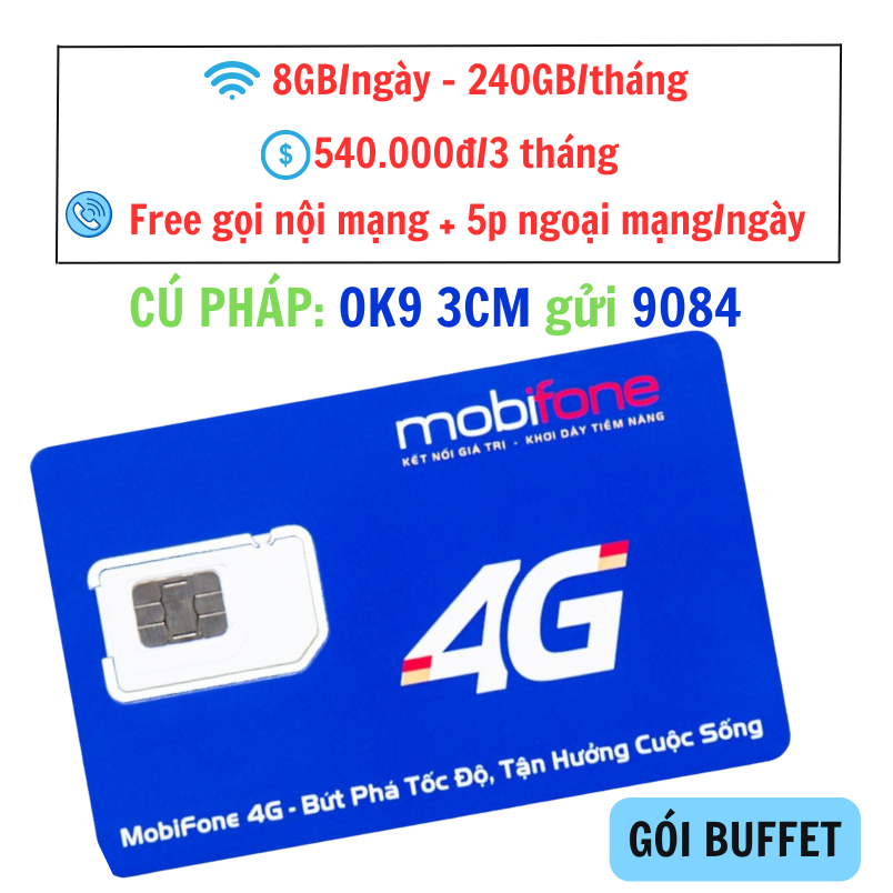 Sim 4G Mobifone NC có 8GB/ngày miễn phí 10 phút nội mạng KHÔNG GIỚI HẠN, 5 phút liên mạng / ngày và nhiều ưu đãi khác