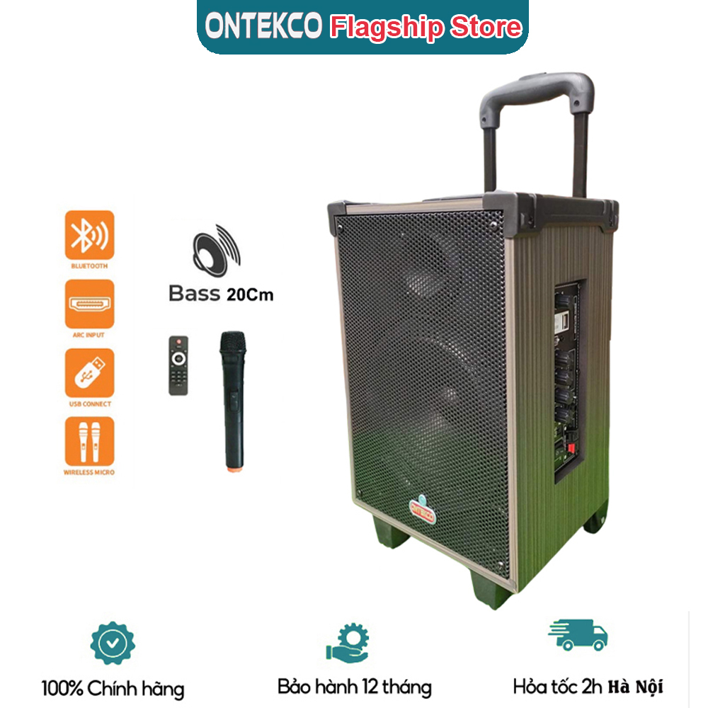 Loa kéo bluetooth Ontekco 8001 bass 20 di động Tặng kèm 1 mic không dây,Thùng gỗ cao cấp - Bảo hành 12 tháng chính hãng