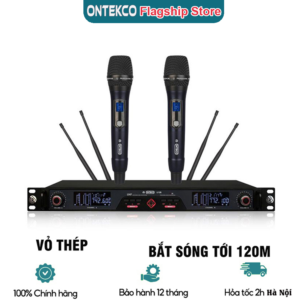 Micro Karaoke Không dây karaoke ONTEKCO U10B Cao cấp bắt sóng 120m - Chuyên dụng cho Amply, Loa kéo