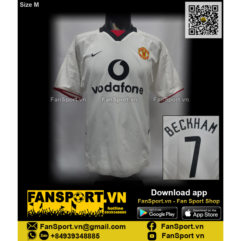 Áo đấu cầu thủ bóng đá David Beckham 7 Manchester United 2002-2003 away shirt jersey 184951 Nike chính hãng trắng size M