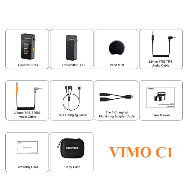 COMICA VIMO C1 / VIMO C2 / VIMO C3 - Mic Thu Âm Không Dây 2.4GHz Dành Cho Máy Ảnh Và Điện Thoại