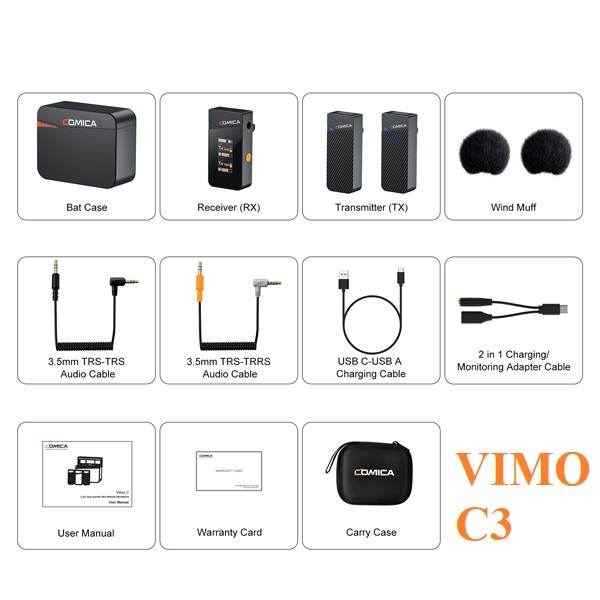 COMICA VIMO C1 / VIMO C2 / VIMO C3 - Mic Thu Âm Không Dây 2.4GHz Dành Cho Máy Ảnh Và Điện Thoại