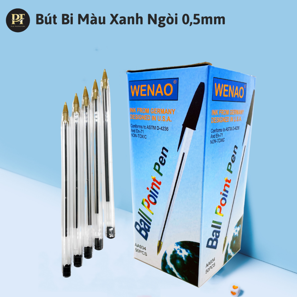 Bút Ball Point Pen AA934 Màu Đen Thương Hiệu Wenao Văn Phòng Phẩm Dành Cho Học Sinh Sinh Viên Các Cấp
