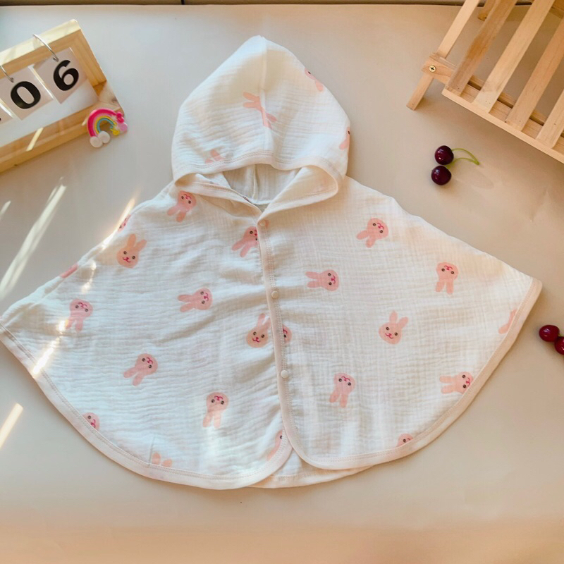 Áo choàng,áo chống nắng xô muslin hình gấu cho bé