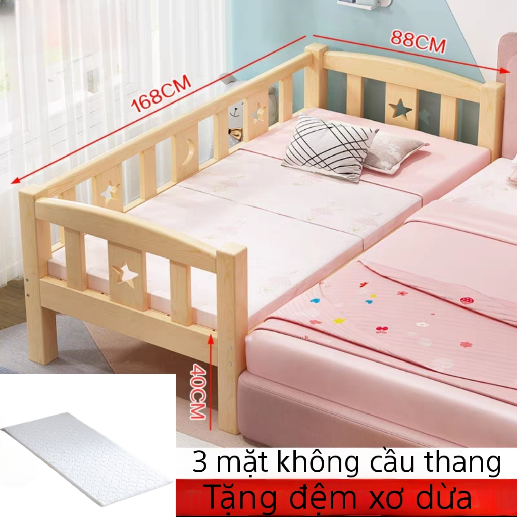 Giuờng ngủ cho bé, giường trẻ em bằng gỗ thông kích thước 168*88*70cm quây 3 mặt ghép giường bố mẹ