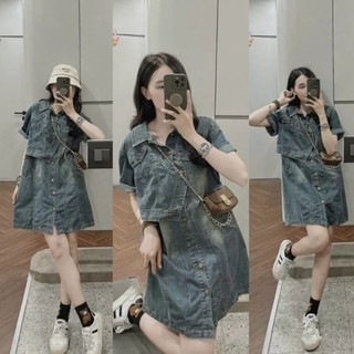 Váy bò dáng suông ms.0200 váy bò mài phối vạt, chất denim dày dặn hàng đẹp