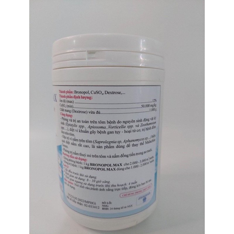 Bronopol đặc trị nấm thủy mi, nấm da, nấm mang trên cá lươn ếch baba lon 1kg