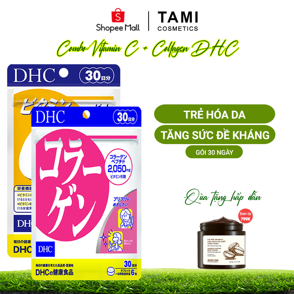 Combo Trẻ hóa và sáng da  (Viên collagen DHC + viên vitamin C DHC) thực phẩm chức năng DHC Nhật Bản 30 ngày TM-DHC-CB14