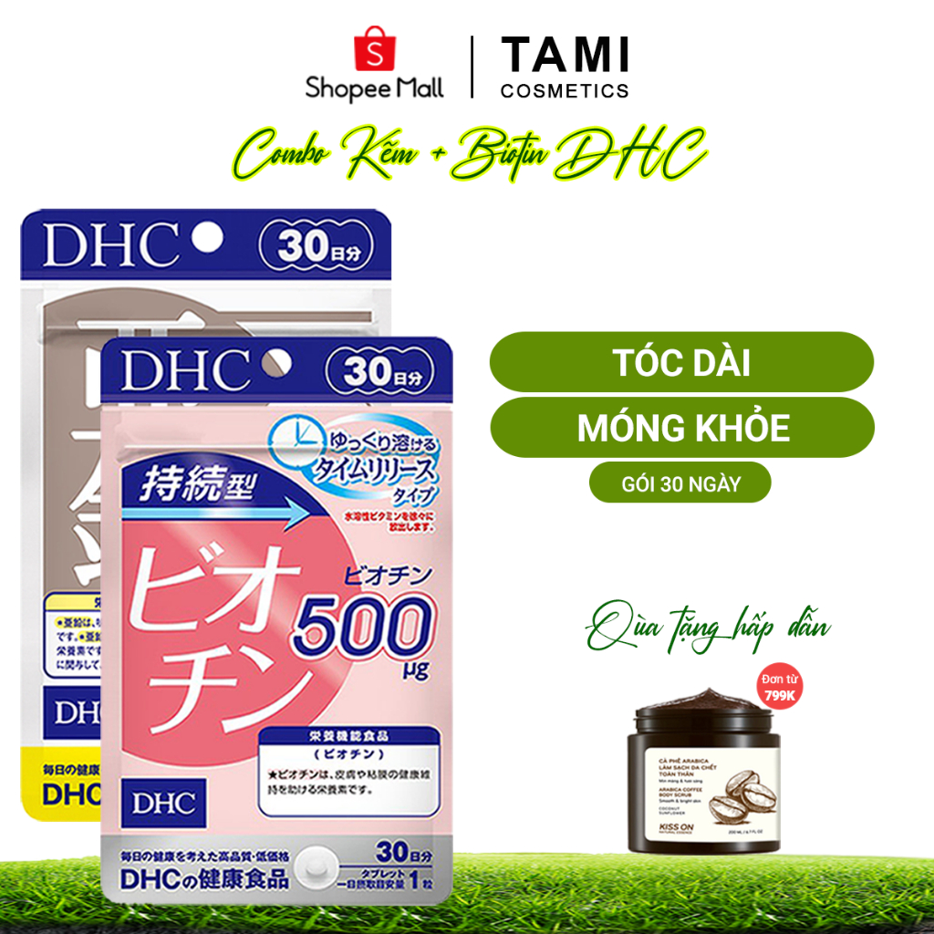 Combo viên uống biotin và kẽm DHC Nhật Bản, hỗ trợ mọc tóc, ngăn rụng tóc, bổ sung kẽm, viên uống 30 ngày TM-DHC-CB21