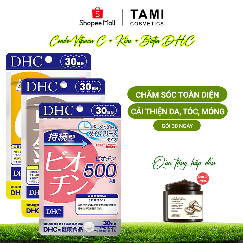 Combo Vitamin C + Kẽm + Biotin DHC Nhật Bản thực phẩm chức năng CHĂM SÓC TOÀN DIỆN cải thiện da, tóc, móng TM-DHC-CB19