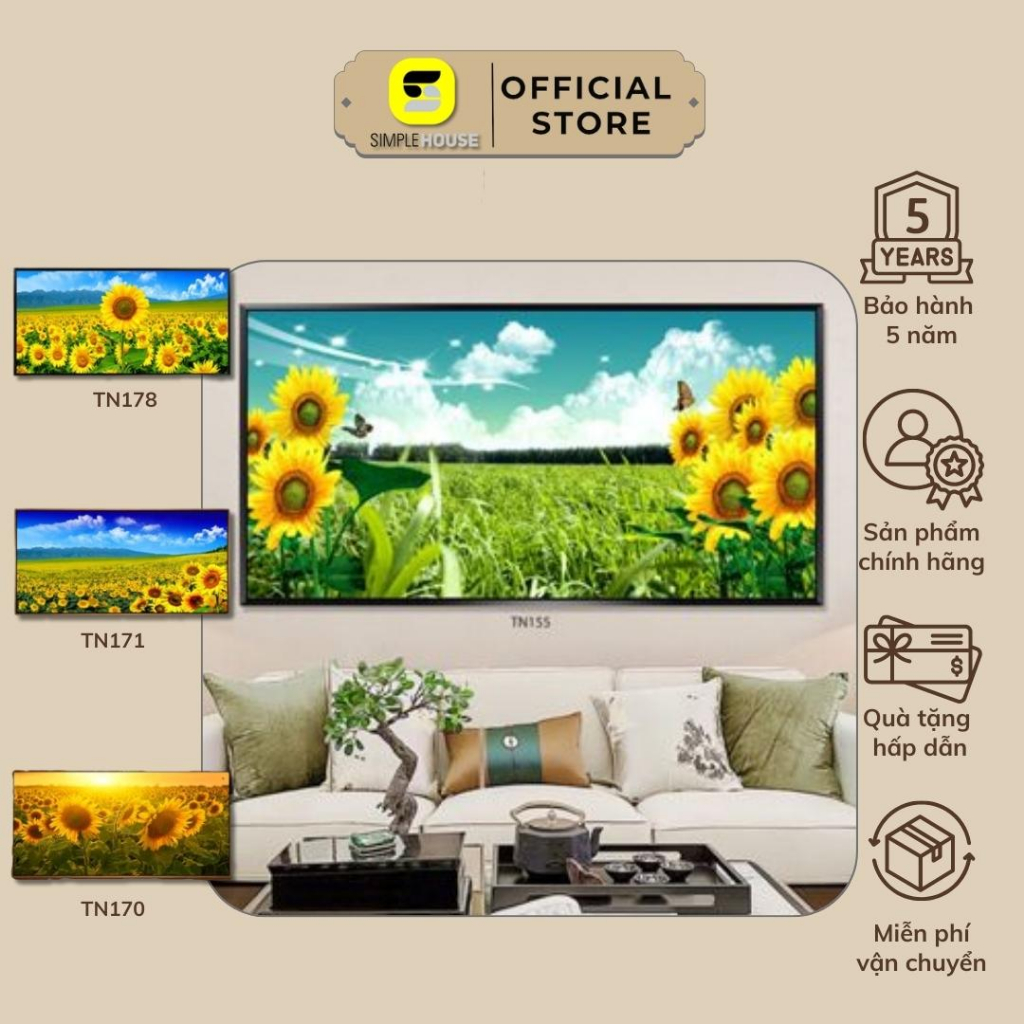 Tranh Tráng Gương Treo Tường, Khổ Ngang, Hình Hoa Hướng Dương (bộ 2), Trang Trí Phòng Khách - Simplehouse