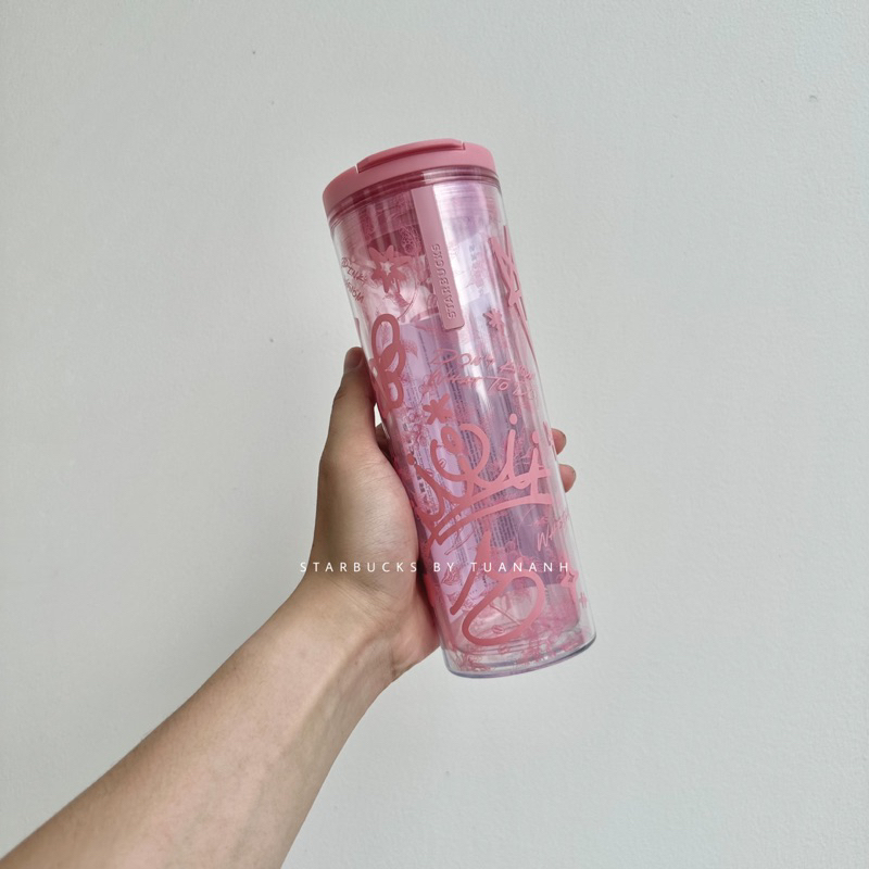 Bình Nhựa Starbucks x Blackpink Doodle Pink n White 473ml