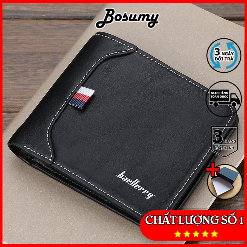 Ví nam kiểu ngang Bosumy D1308 full hộp thời trang da PU cao cấp 3 màu lịch lãm