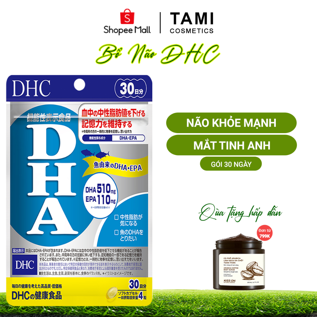 Viên Uống Bổ Sung DHA, EPA duy trì trí nhớ DHC Nhật Bản Gói 30 Ngày (120 Viên) TM-DHC-DHA30