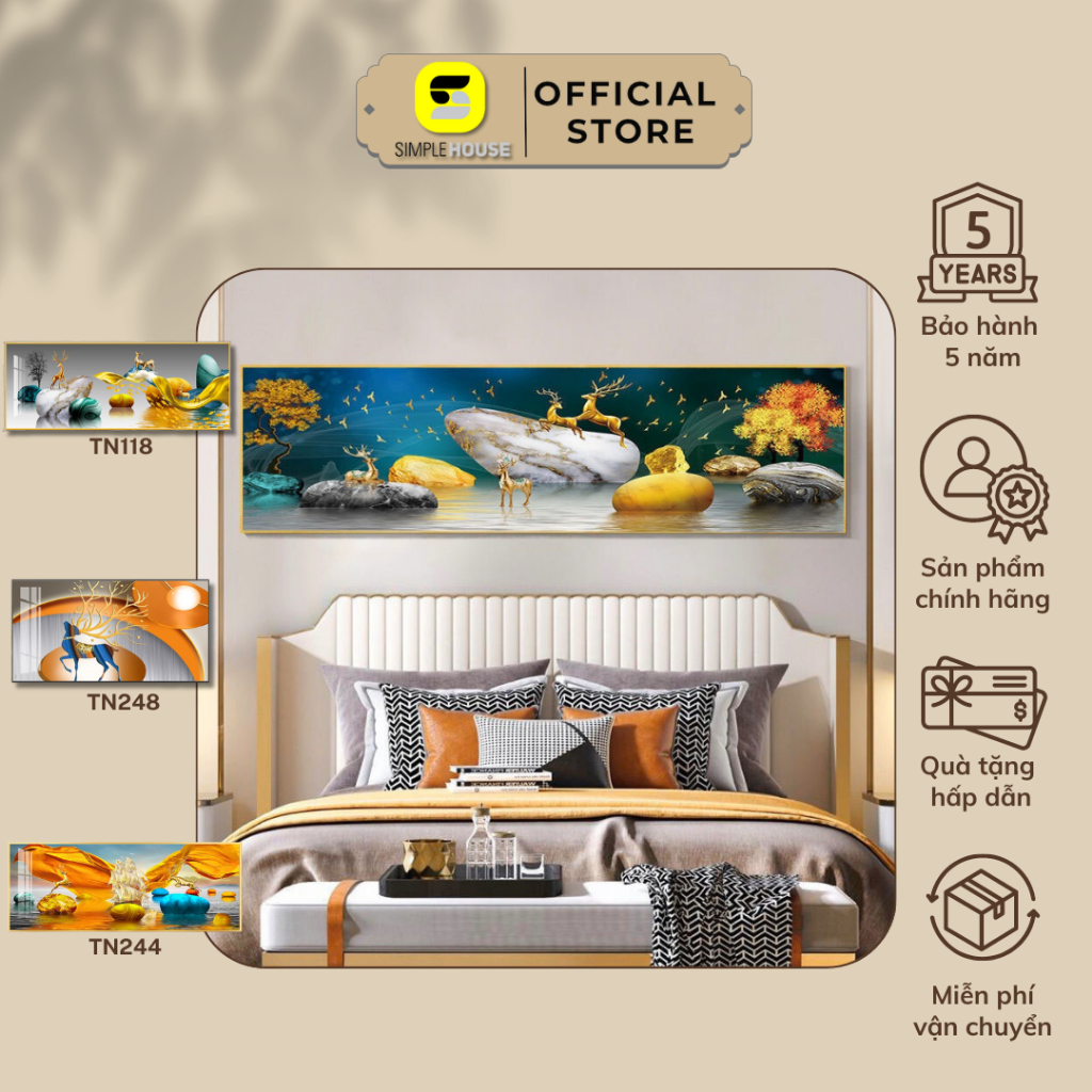 Tranh Hươu Tài Lộc Tráng Gương Khổ Ngang (Bộ 8) Treo Tường/Trang Trí Gian Khách/ Nơi Làm Việc/ Phòng Ngủ - Simplehouse